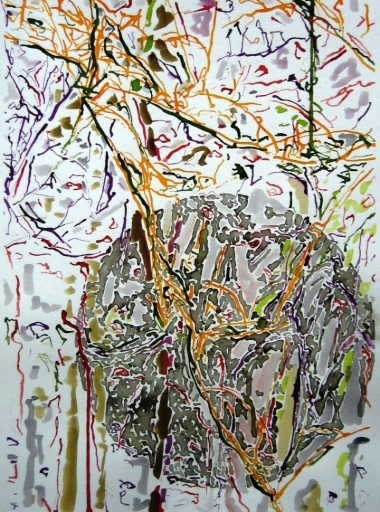 Feuergekritzel 2 2012, Tusche, Aquarell auf Papier, 40 x 30 cm